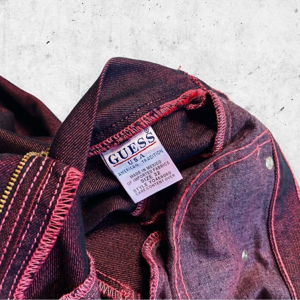 Vtg 90s Guess Jeans USA Jeans, Relaxed Boot Leg, Garment Dye Red Denim, 30 x 28 - Picture 7 of 9